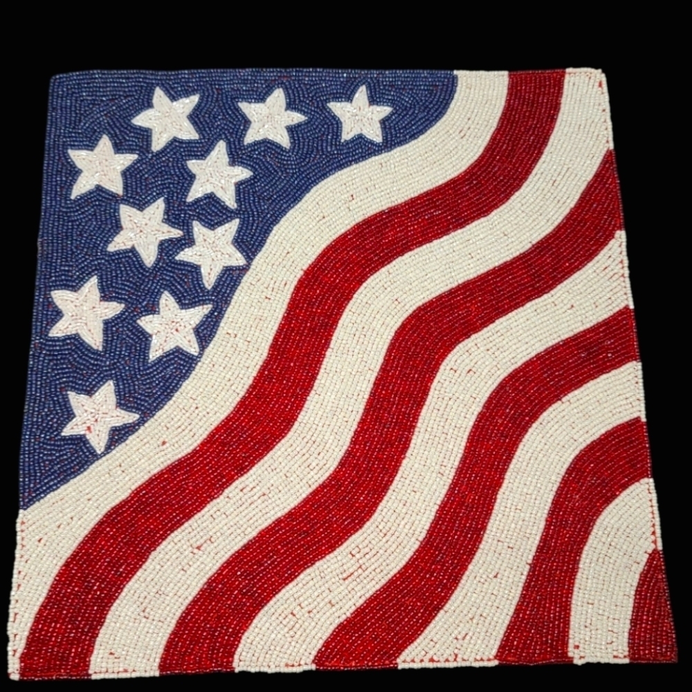 4pc Set Patriotic 4th Of July Flag Square Beaded Placemats Chargers Americana - Picture 6 of 6